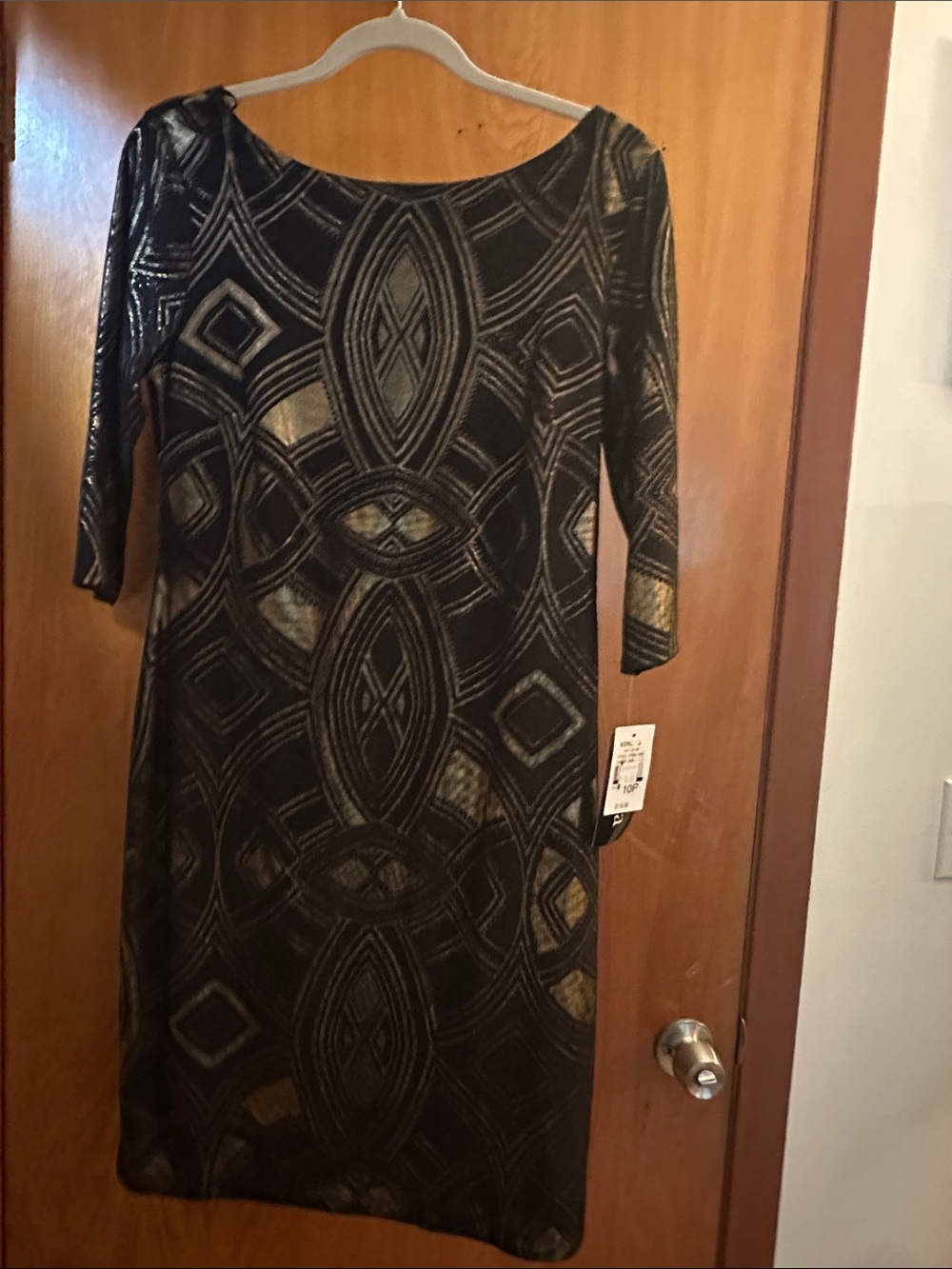 Black Midi Dress with Gold Geometric Accents